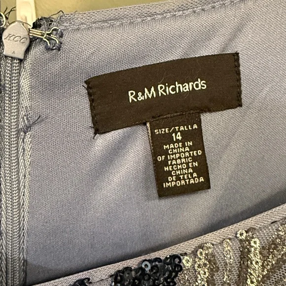 R&M Richards Light Blue Beaded Long Sleeve Evening Gown - Picture 5 of 13